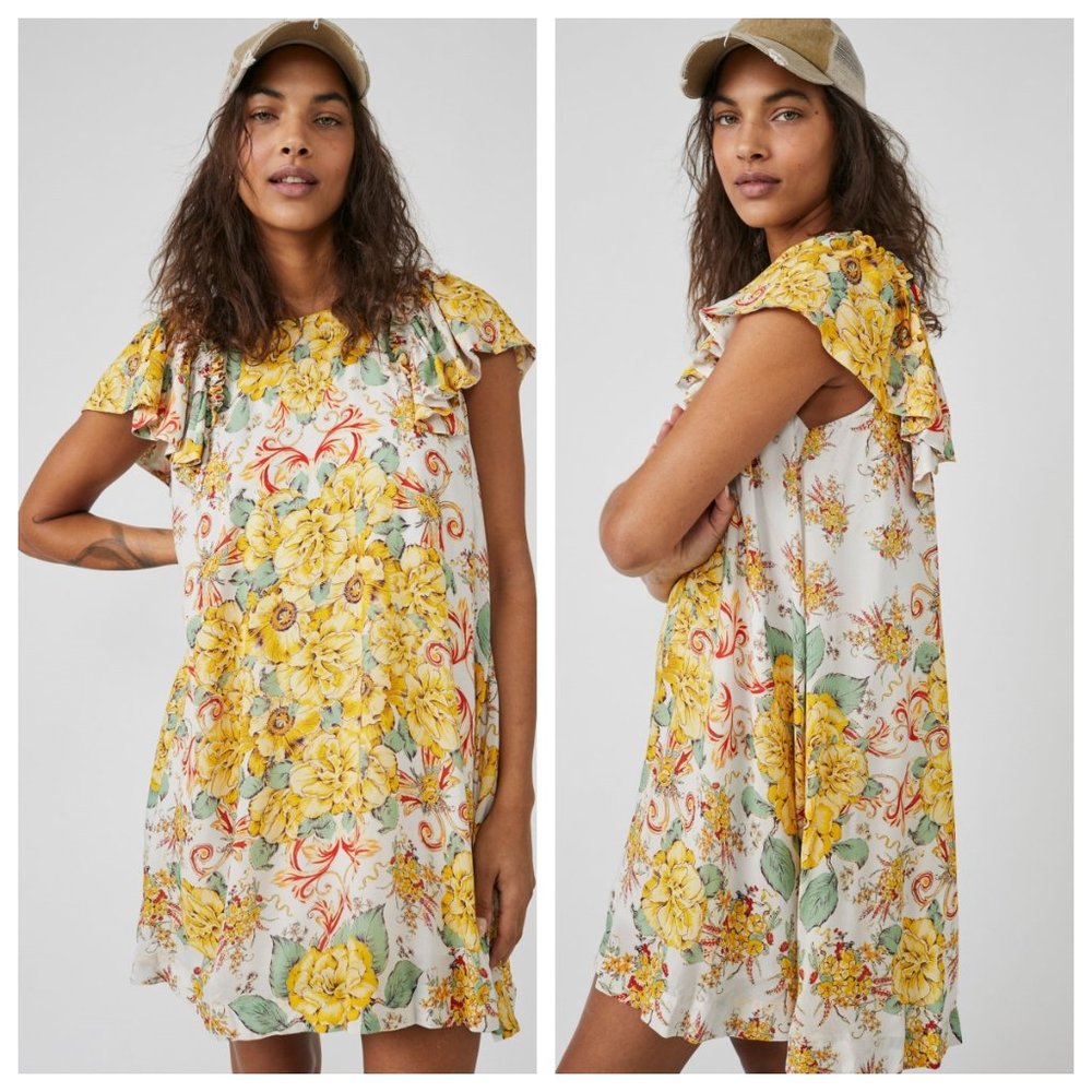 Free People Yara Printed Mini Dress in Tea Combo